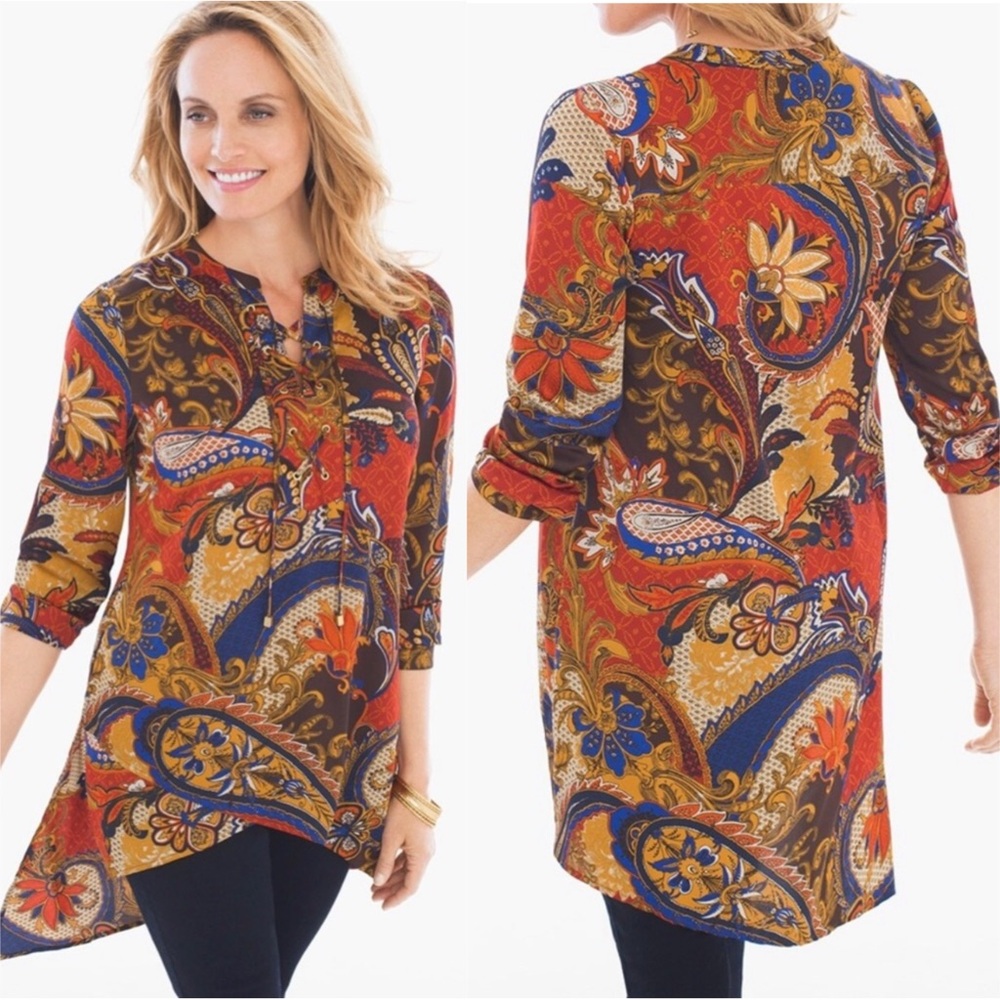 Chicos Bohemian Pasley Brown Tunic Top Size XL